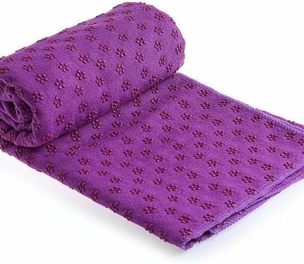 Microfiber Non Skid Yoga Towel Yoga Mat-Size 24"x72" with Carry Bag (Purple)