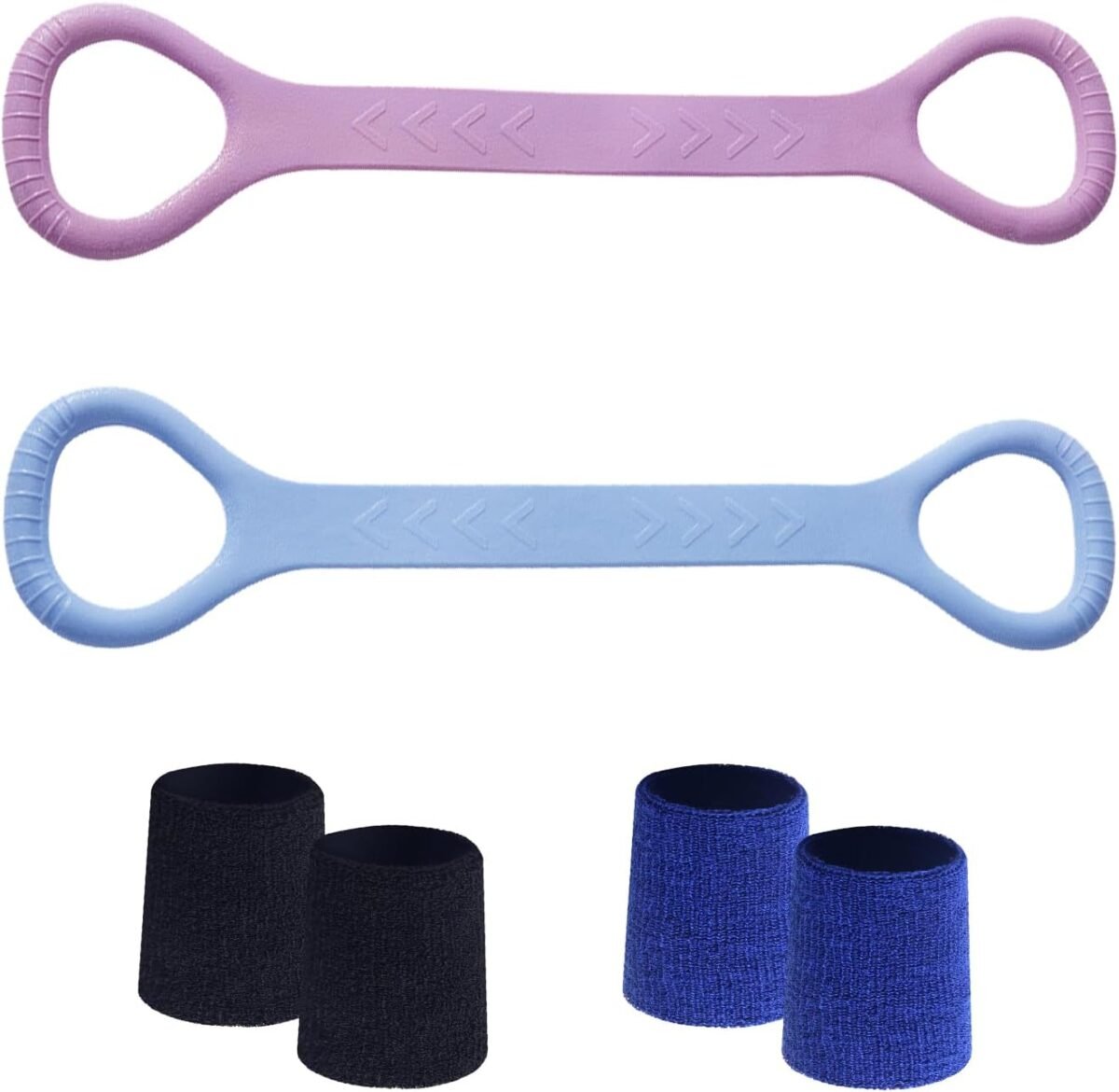 Figure 8 Fitness Resistance Band, Arm Back Shoulder Exercise Elastic Rope Stretch Fitness Band, Foot, Leg, Hand Stretcher, Arm Exerciser for Yoga Pilates Stretching Physical Therapy（Purple and Blue - Image 1