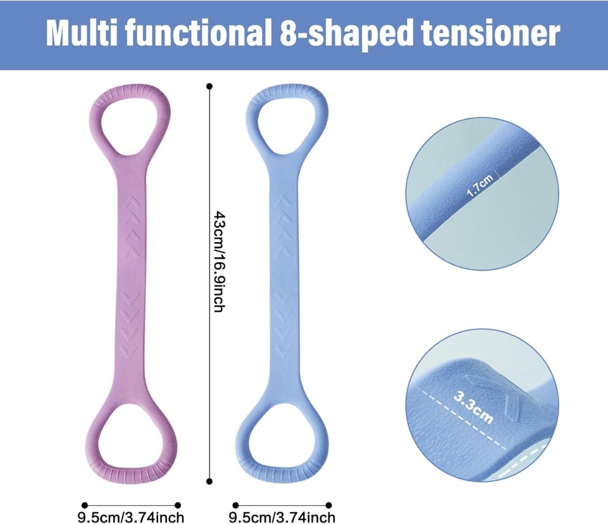 Figure 8 Fitness Resistance Band, Arm Back Shoulder Exercise Elastic Rope Stretch Fitness Band, Foot, Leg, Hand Stretcher, Arm Exerciser for Yoga Pilates Stretching Physical Therapy（Purple and Blue - Image 2