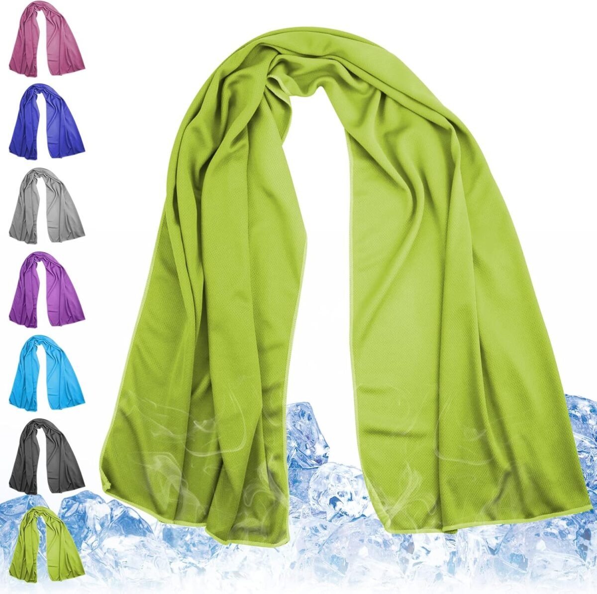 Cooling Towels 43.3" x 15.7" Lime Green - Ice Towel, Sweat Towel, Cooling Towels for Neck & Face & Cooling Neck Wraps for Summer Heat - Neck Cooler for Quick Cool Down for Gym, Running, Golf Sports - Image 1
