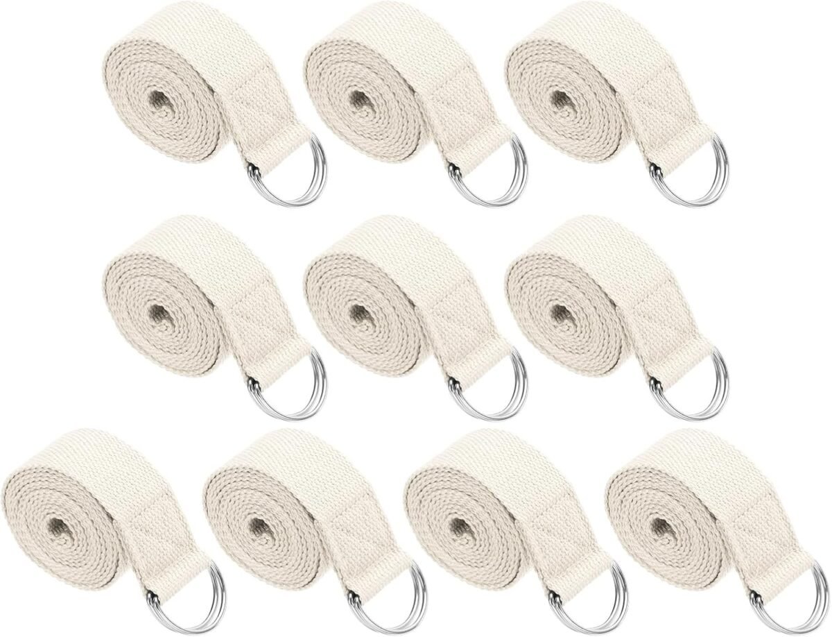 Yoga Strap for Stretching, Cotton Yoga Belt with Adjustable Metal D-Ring Buckle Stretch Band for Fitness Pilates - Image 1