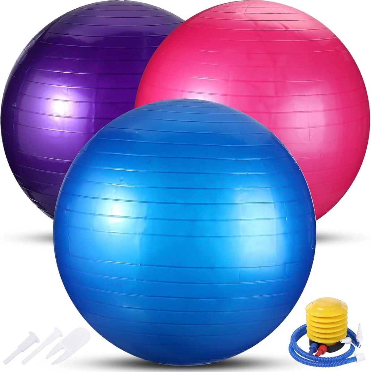 3 Pcs Exercise Ball Inflatable Yoga Ball for Pregnancy Pilates Core Workout Equipment with Pump and Plug for Chair Fitness Stability Balance Birthing Gym Home Office Support 330lbs - Image 1