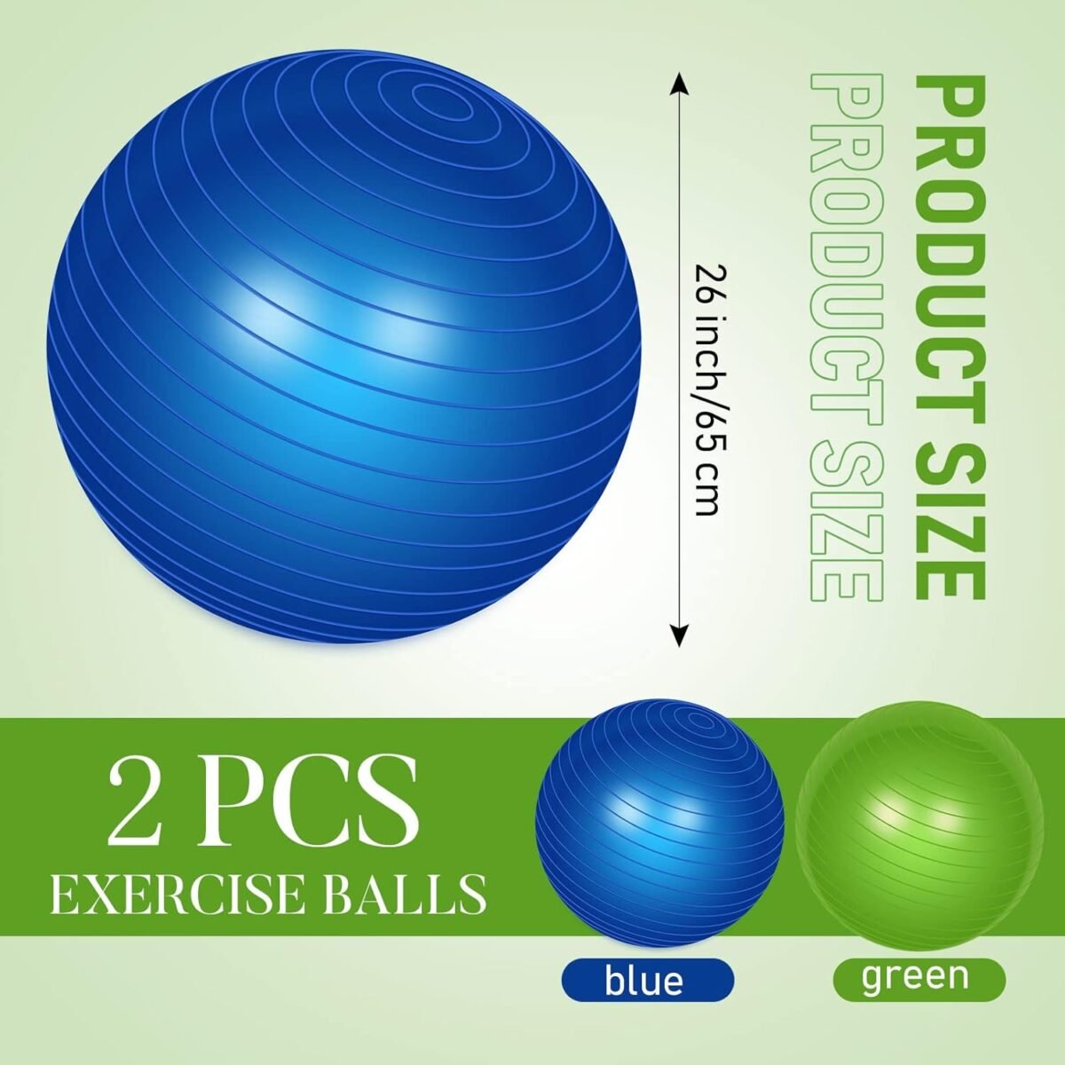2 Pcs Yoga Ball Exercise Ball Large 26 Inch Exercise Anti Burst Birthing Fitness Ball with Pump, 26 Inches/ 65 cm for Improved Posture, Balance, Yoga, Pilates, Training - Image 2