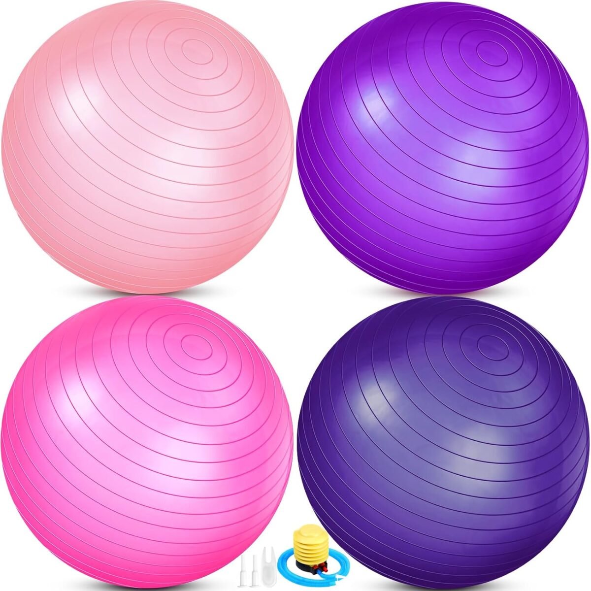 4 Pcs 26 Inch Yoga Exercise Ball Pilates Pregnancy Birthing Fitness Ball with Quick Pump Anti Burst for Improved Posture, Balance, Yoga, Pilates, Training - Image 1