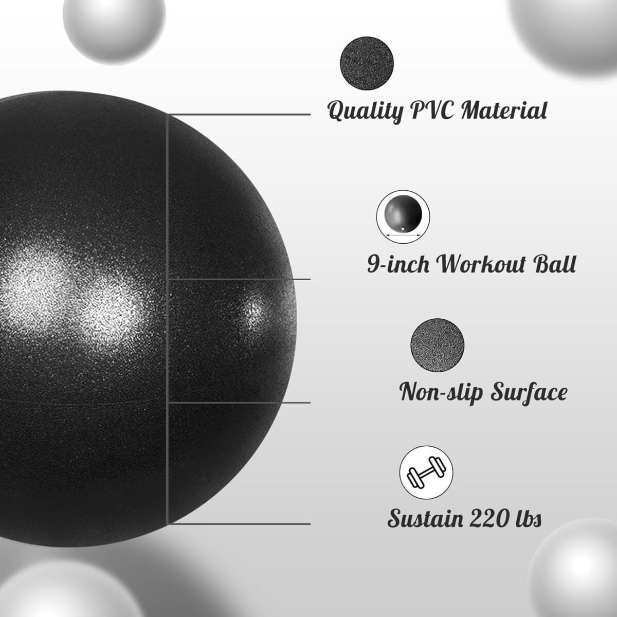 Pilates Ball - 9 Inch Small Exercise & Yoga Ball for Core Workouts - Image 2