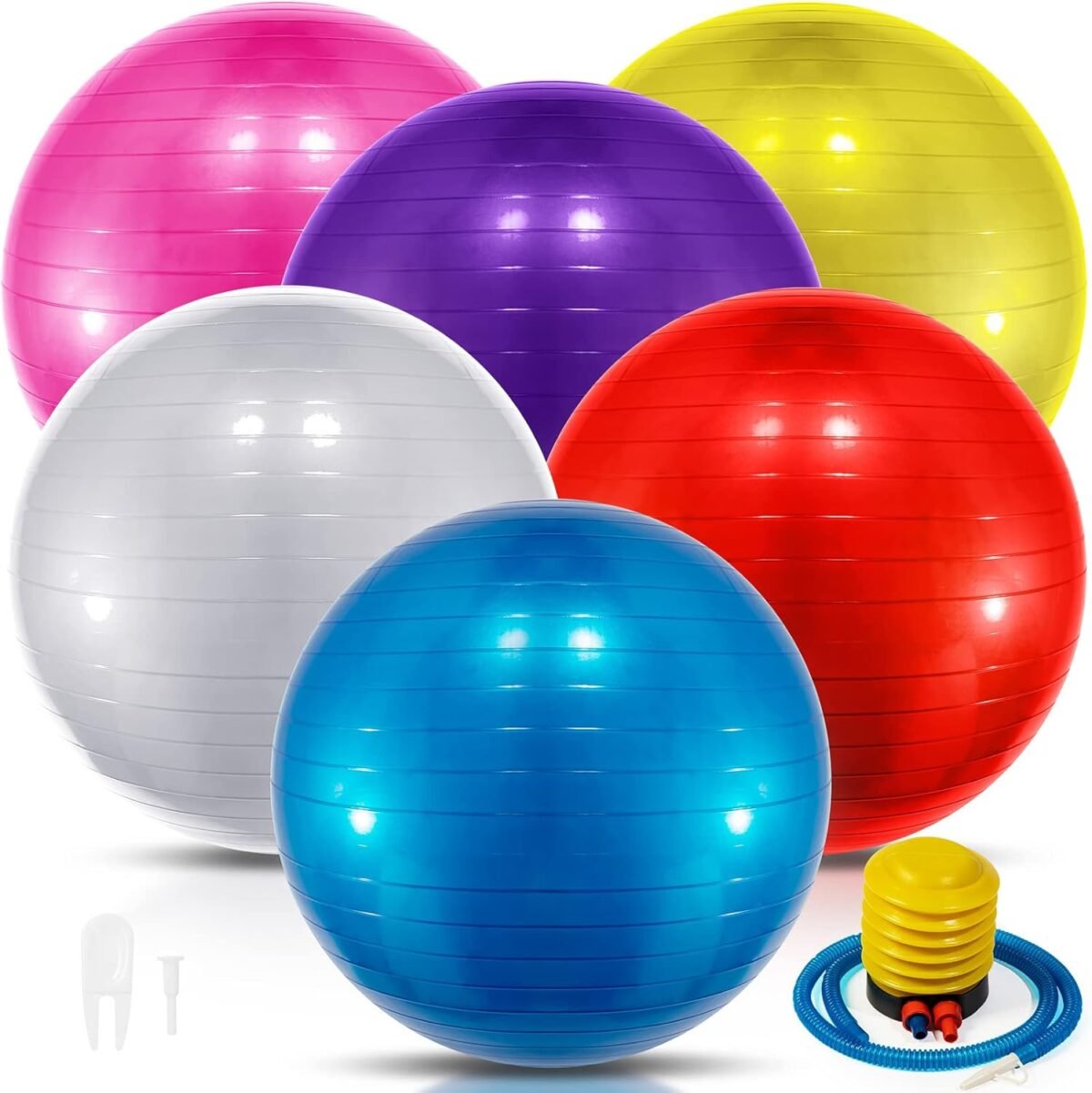6 Pcs Yoga Ball Exercise Ball PVC Stability Balance Yoga Ball Chair Quick Pump for Physical Workout Pregnancy Home Office Gym Equipment - Image 1
