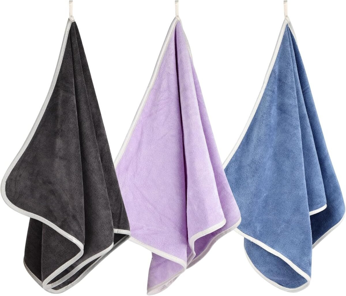 3 Pack Microfiber Gym Towels (14.2" x 30"), Super Soft, Quick Drying, Absorbent Towel for Fitness, Yoga, Swimming, Sports, Workout, Skin-Friendly for Women Men (Grey/Blue/Purple) - Image 1