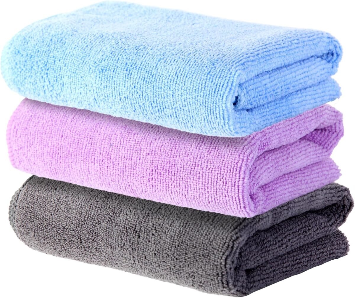 Microfiber Gym Towels Set for Sports Fitness, Yoga, Workout, Exercise, Tennis, Super Soft and Quick-Drying Gym Towels for Women Men (3 Pack, Grey+Blue+Purple) - Image 1