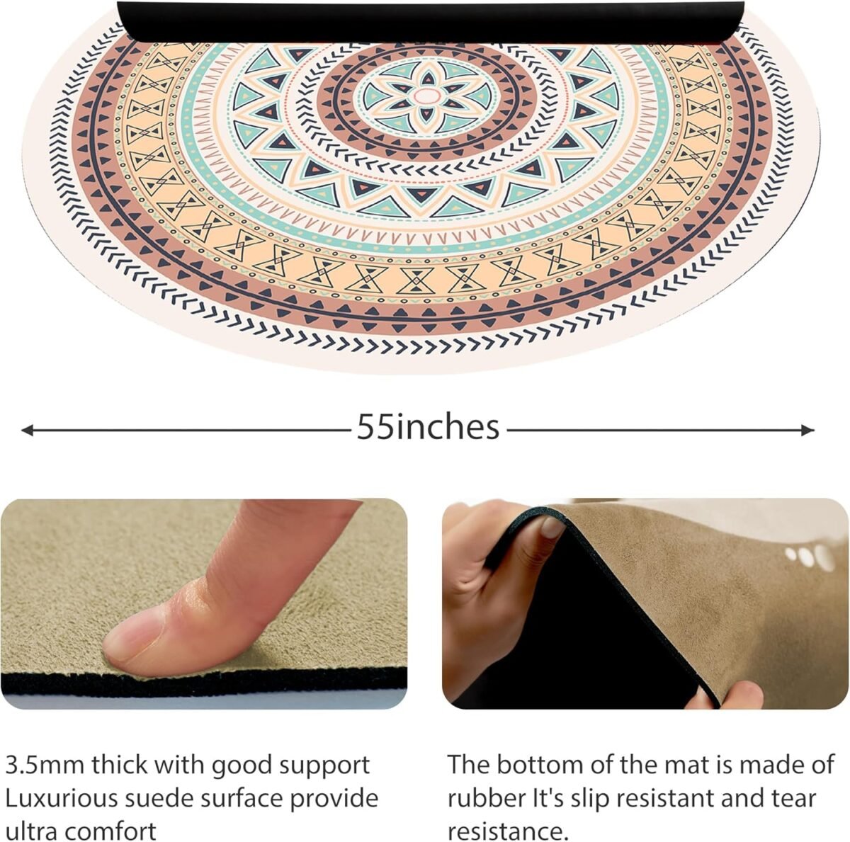 Extra Large Round Meditation Mat Circular Anti Slip Oversize Rubber Furniture Pad for Yoga,Meditation,Pilates,Exercise for Home Outdoor(140CM X 3.5MM Thick) - Image 2