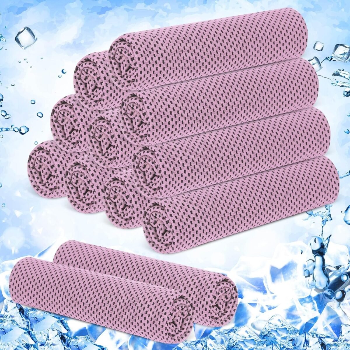 12 Pieces Cooling Towels for Hot Weather Soft Breathable Cold Towel Yoga Towels for Sweat, Sports, Workout, Fitness, Gym, Running, Travel Camping, 12 x 40 Inch (Pink) - Image 1