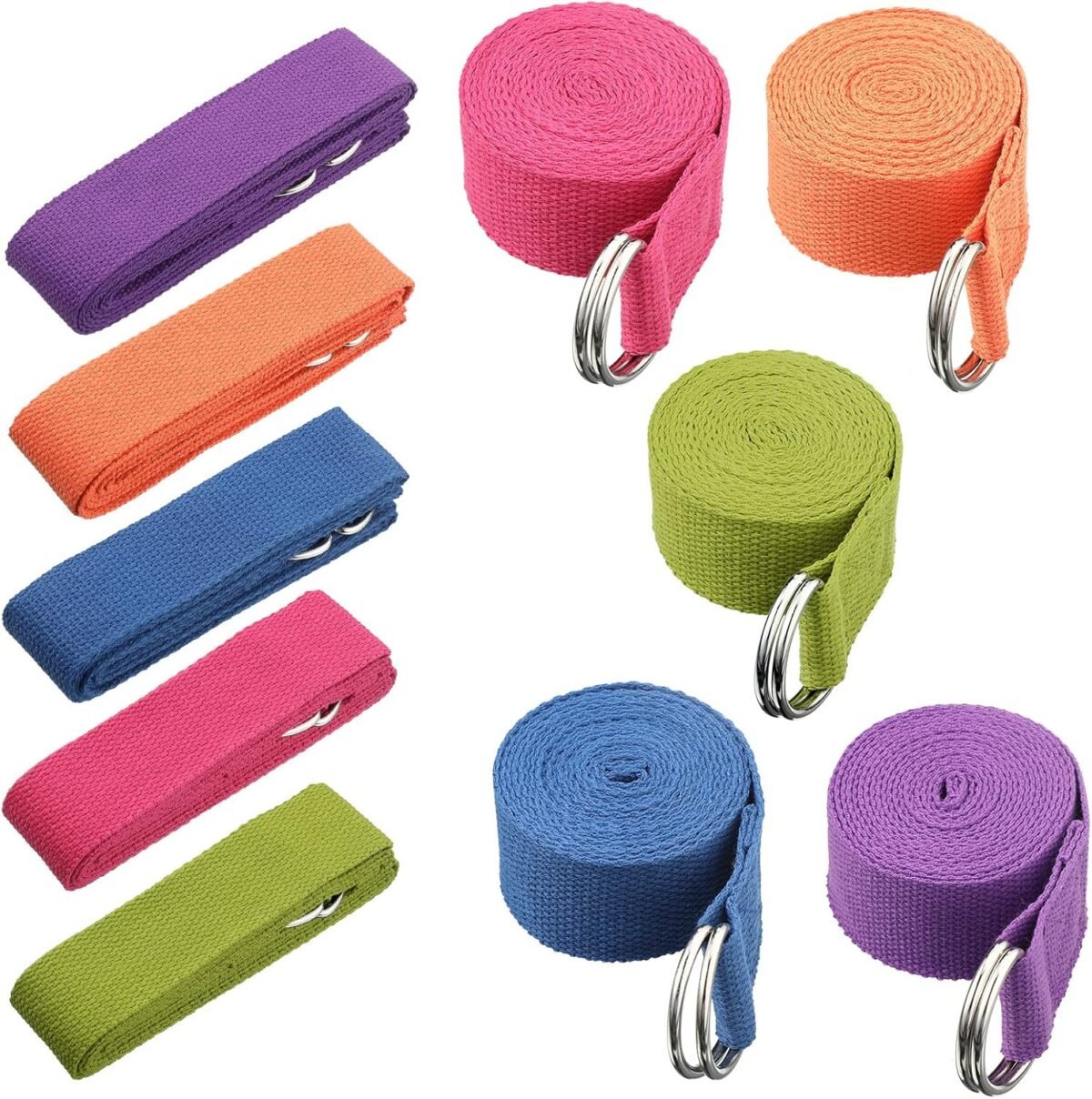 10 Pcs Yoga Strap 8ft Yoga Stretching Exercise Band Stretching Belt with Adjustable Metal D Ring Buckle Loop for Pilates, Dance, Physical Therapy, Gym Workout - Image 1