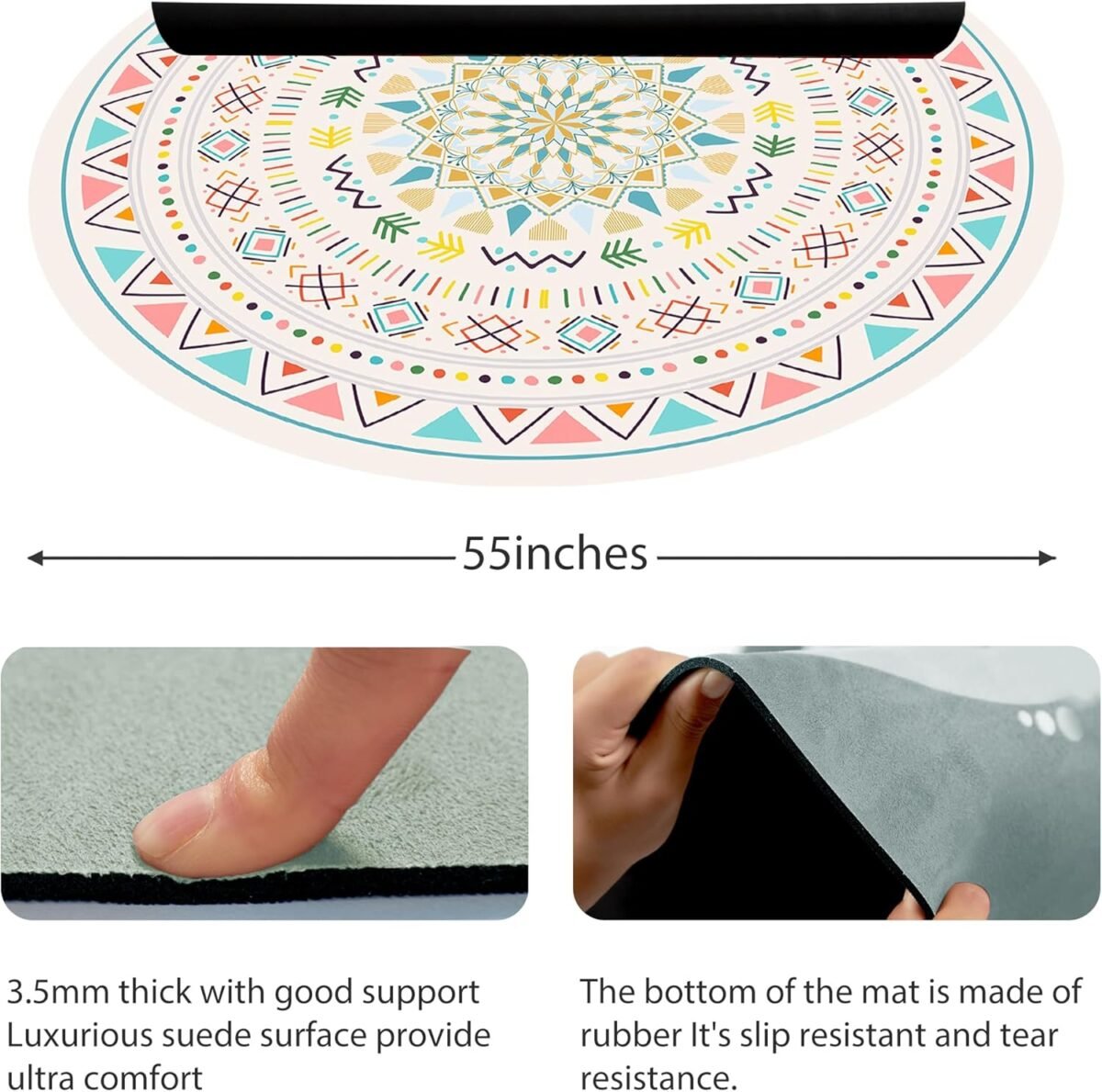Extra Large Round Meditation Mat Circular Anti Slip Oversize Rubber Furniture Pad for Yoga,Meditation,Pilates,Exercise for Home Outdoor(140CM X 3.5MM Thick) - Image 2