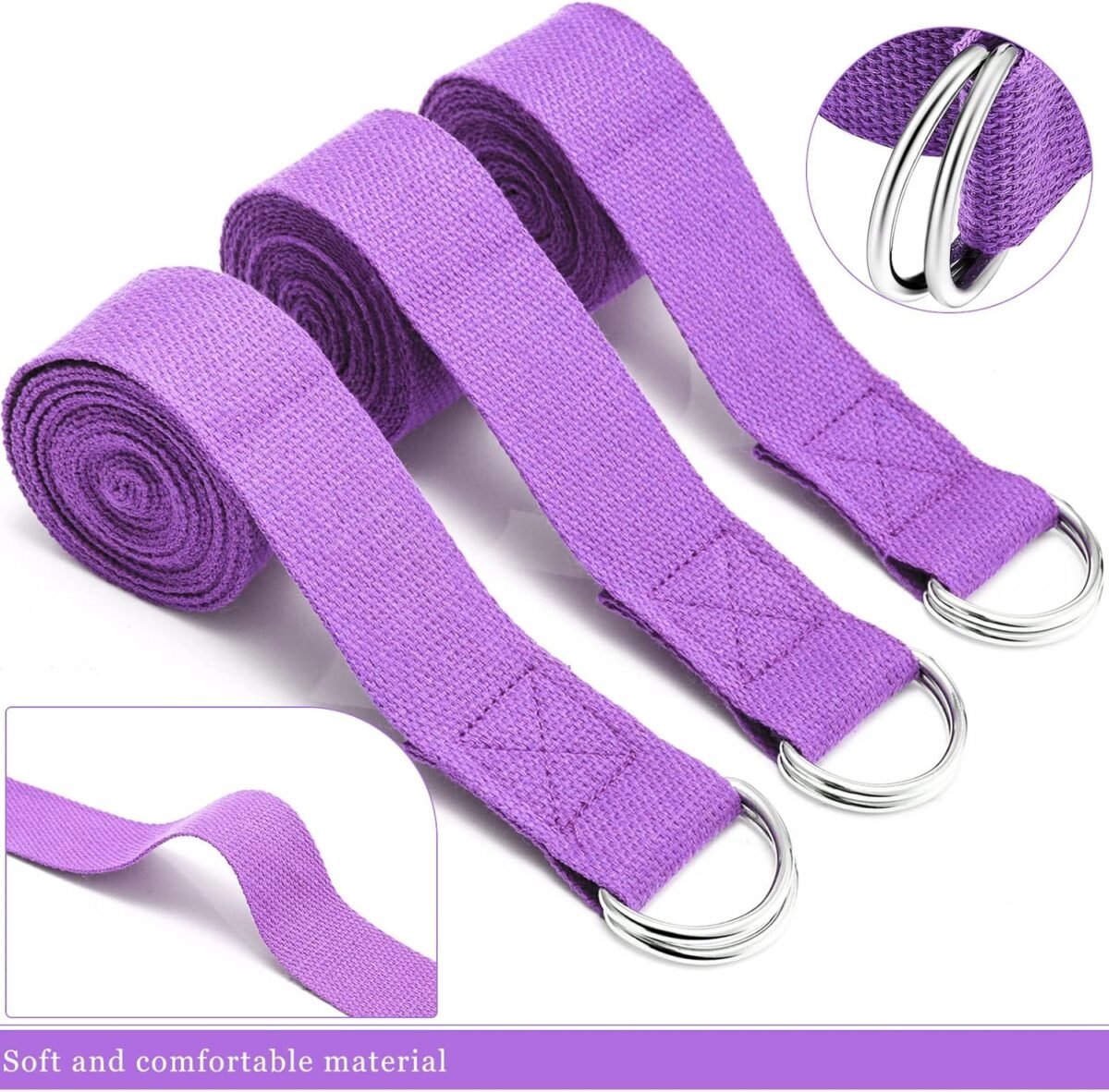 24 Pieces Yoga Strap Stretching Pilates Exercise Adjustable Straps 6 ft Non Elastic Yoga Belt with Adjustable D Ring Buckle for Pilates Gym Workouts Fitness - Image 2