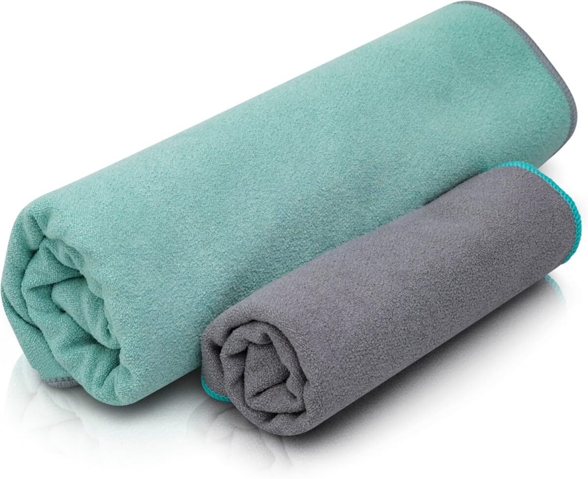 72" x 26.75" Long Yoga Mat Towel Plus Compact Face Towel – Ideal for Hot Yoga - Full Length, Absorbent, Non Slip, Microfiber Material for Workout, Gym - Pack of 2 Towels - Image 1
