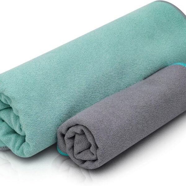 72" x 26.75" Long Yoga Mat Towel Plus Compact Face Towel – Ideal for Hot Yoga - Full Length, Absorbent, Non Slip, Microfiber Material for Workout, Gym - Pack of 2 Towels
