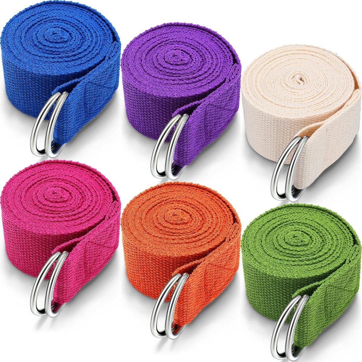 6 Pcs Yoga Strap for Stretching 8 Ft Yoga Exercise Adjustable Straps Bands with Safe Adjustable D Ring Buckle for Pilates Gym Workouts Fitness Improves Sitting Posture - Image 1
