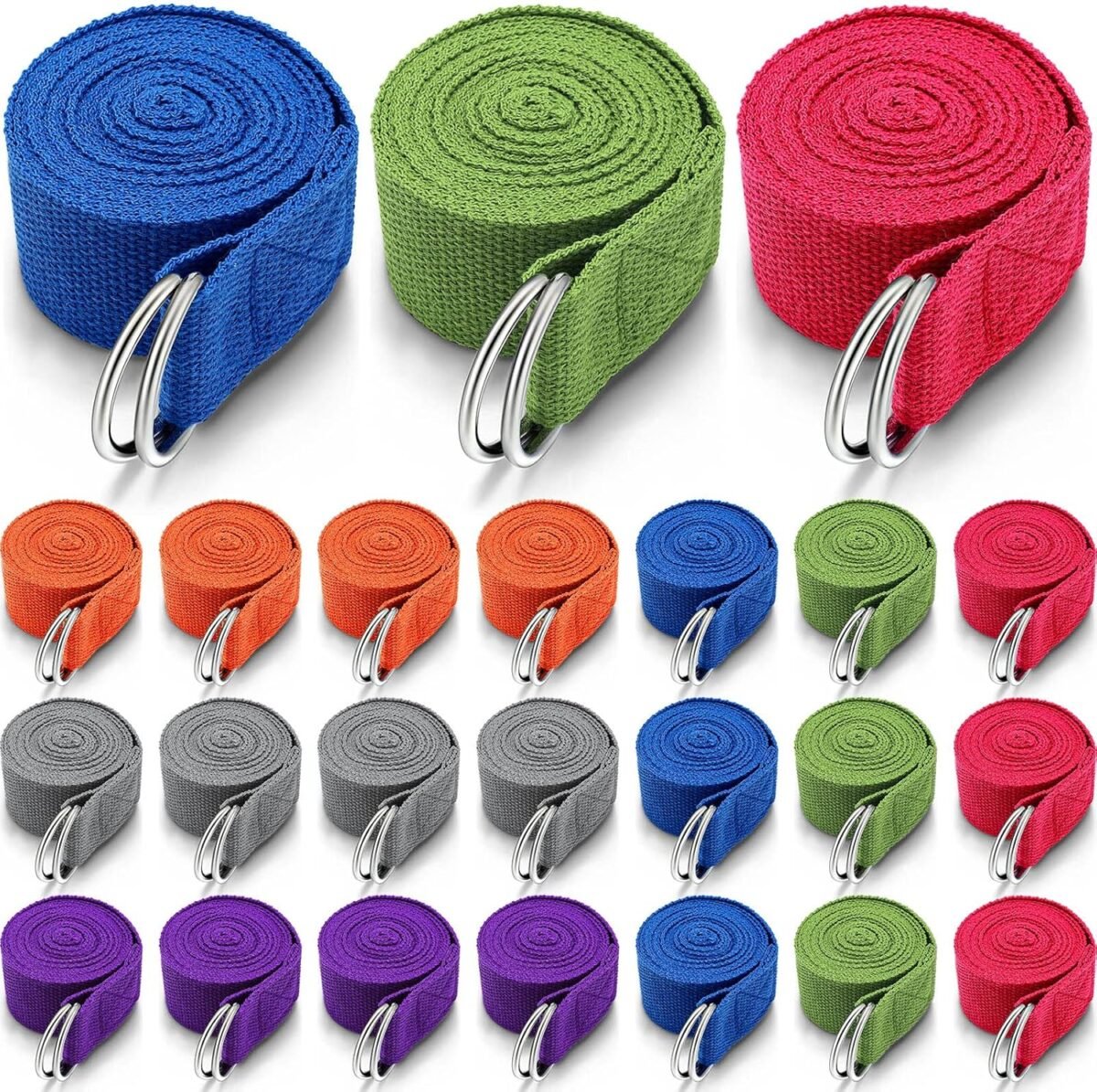 24 Pieces Yoga Strap Stretching Pilates Exercise Adjustable Straps 6 ft Non Elastic Yoga Belt with Adjustable D Ring Buckle for Pilates Gym Workouts Fitness - Image 1
