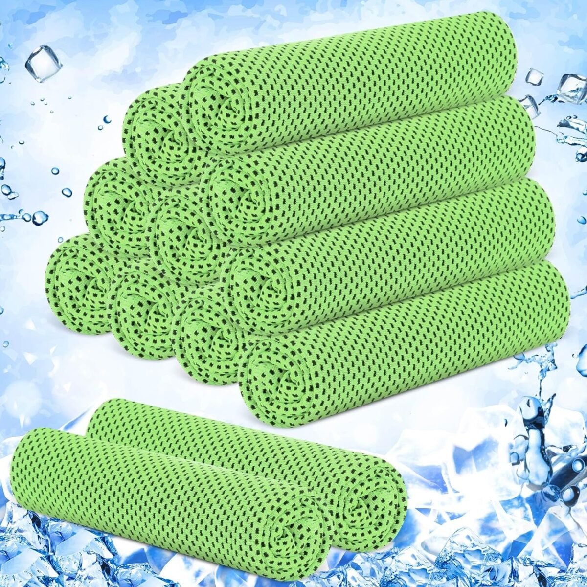 12 Pieces Cooling Towels for Hot Weather Soft Breathable Cold Towel Yoga Towels for Sweat, Sports, Workout, Fitness, Gym, Running, Travel Camping, 12 x 40 Inch (Green) - Image 1