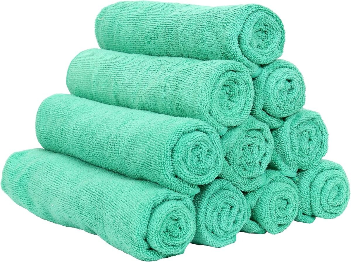 Microfiber Gym Towel - Pack of 12 - Super Soft, Quick Dry Workout Sweat Towels, 300 GSM Lightweight & Absorbent for Sports, Working Out, Yoga, and Spa, 16 x 27 in, Green - Image 1