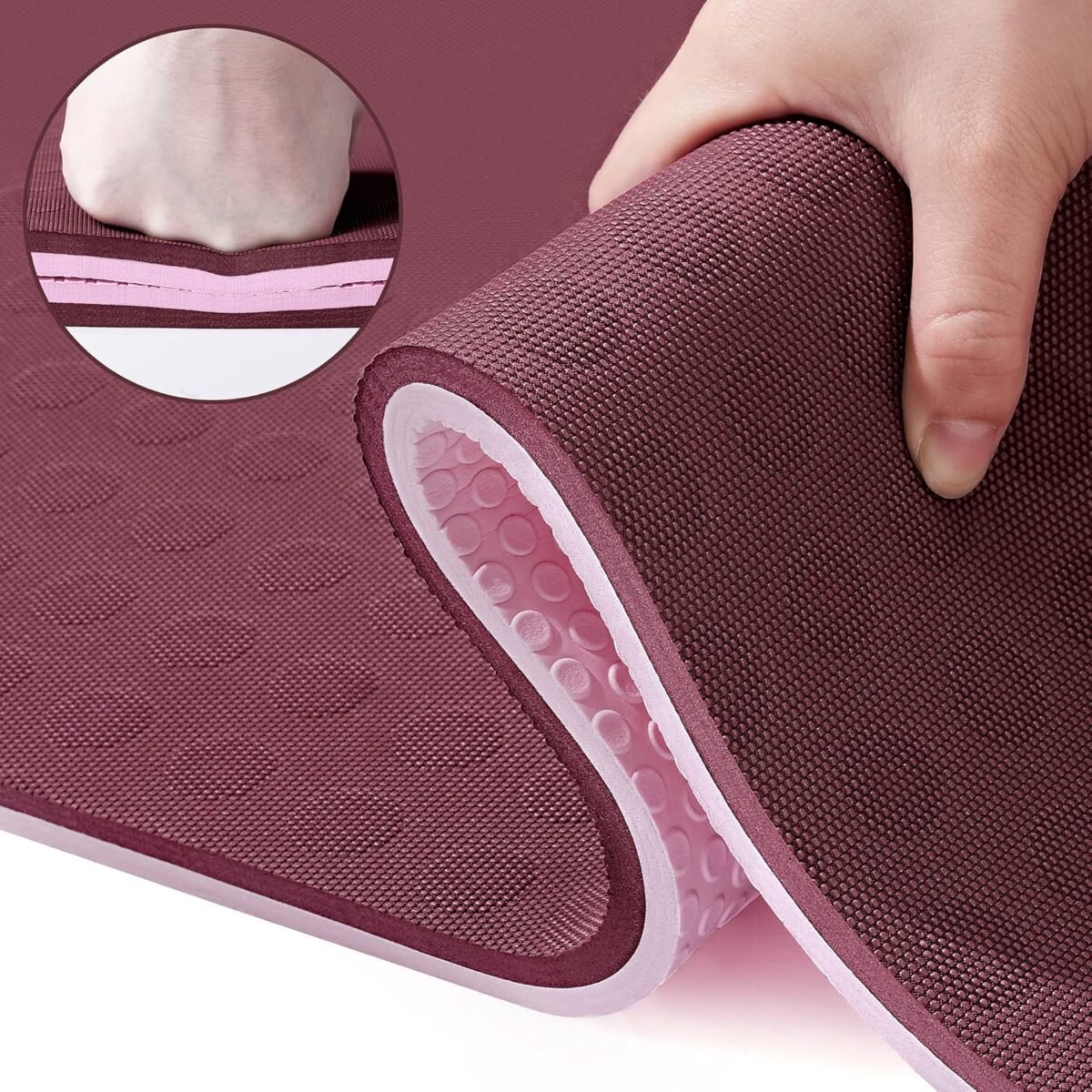 Extra Thick Yoga Mat, 2/5 inch, Ergonomic 3D Non Slip Design,  Certified TPE Material, Yoga Mat for Men Women with Carrying Strap,Exercises Mat for Yoga, Pilates and Floor Workout(72"x26")… - Image 1