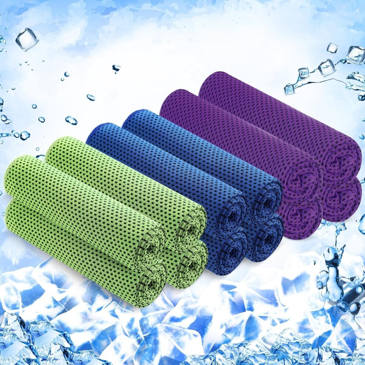12 Pieces Cooling Towels for Hot Weather Soft Breathable Cold Towel Yoga Towels for Sweat, Sports, Workout, Fitness, Gym, Running, Travel Camping, 12 x 40 Inch (Dark Blue, Green, Purple) - Image 1